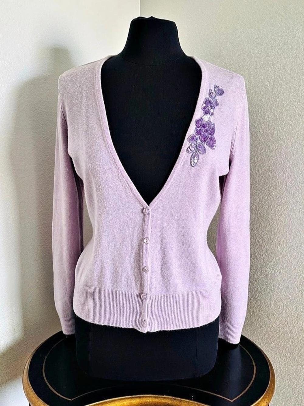 New York & Company Lavender Embellished Cardigan Size Large Like New